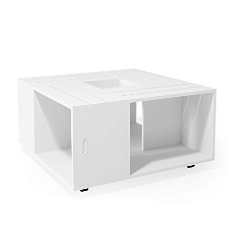 Vicco Couchtisch Anton, Couchtisch mit der Ablage, Weiß, 80 x 80 cm