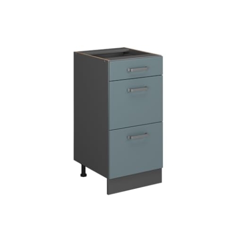 Vicco Küchenunterschrank R-Line, Blau-Grau/Anthrazit, 40 cm mit Schubladen, ohne Arbeitsplatte
