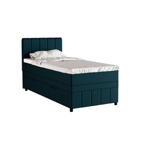 PANDA MÖBEL Avalon Boxspringbett 90 x 200 cm Doppelbett mit hochwertiger Bonell-Matratze und Topper, Polsterbett mit Bettkasten, Schlafzimmer, Bequem, Modern, Stilvoll
