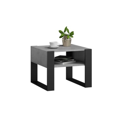 MATKAM Couchtisch KAJA H50 x B60 x T63,6 cm, offene Ablage unter der Tischplatte, Kufenbeine, Wohnzimmer Couchtisch Modern Wohnzimmertisch Universal (Beton)