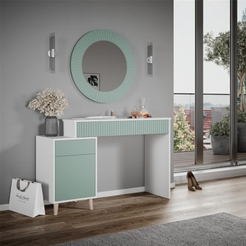 Vicco Schminktisch Arles, Frisiertisch mit Spiegel, Grün/Weiß, 120 cm