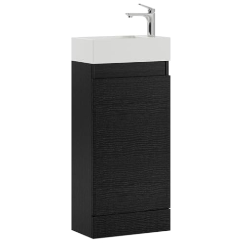 Badezimmer Badmöbel Peru 40 cm – Schwarz Holz – Badezimmermöbel mit Waschbecken