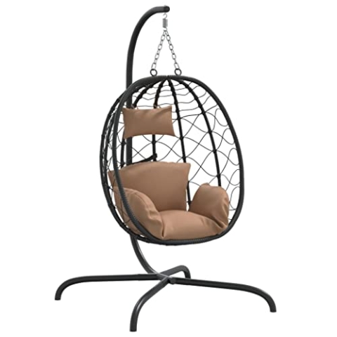 vidaXL Hängesessel Ei, Schaukelsessel mit Kissen, Korbsessel Sessel mit Schaukel-Design, Hängekorb Hängeschaukel Eierstuhl, Taupe Poly Rattan Stahl