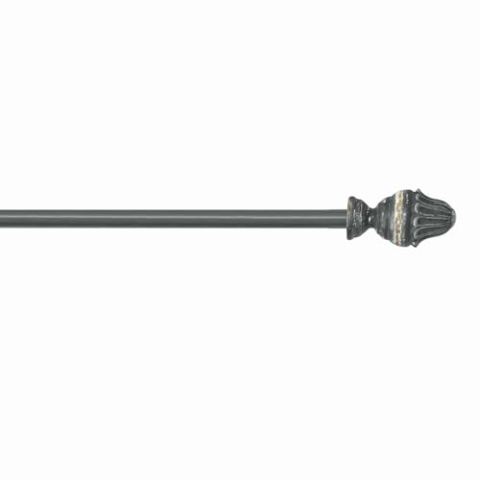 Loberon Gardinenstange Raival, Handgearbeitete Zierknäufe, mit Charmantem Antik-Finish, Ausziehbar, Teleskopstange, Vorhangstange, Eisen, Mangoholz, grau