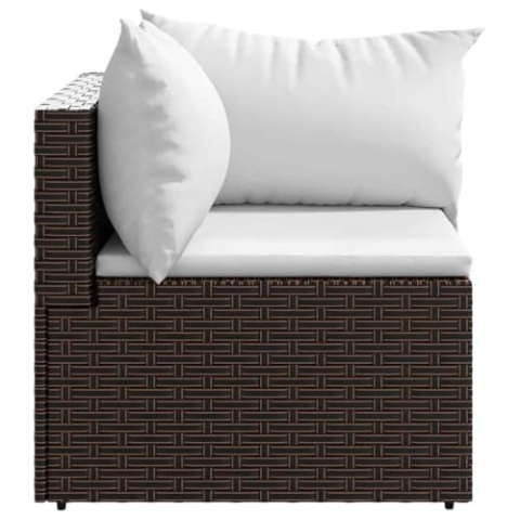 vidaXL Garten Ecksofa, Gartensofa mit Kissen Stahlrahmen, Modular Sofa für Garten Terrasse, Gartenmöbel Loungemöbel, Braun Poly Rattan