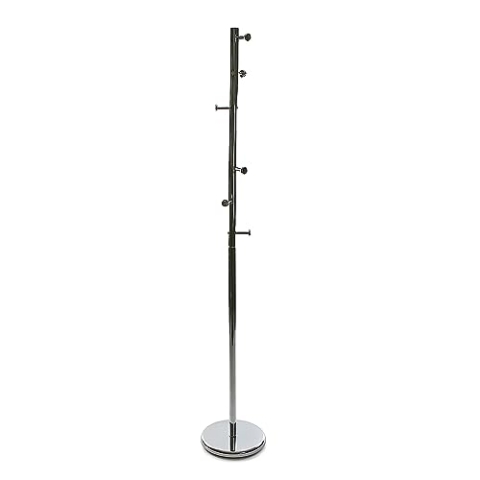 Versa Ruan Minimalistischer Garderobenständer für den Eingangsbereich, mit 6 Haken oder Kleiderbügeln für Kleidung oder Taschen, Maßnahmen (H x L x B) 174 x 28 x 28 cm, Metall, Farbe: Silber