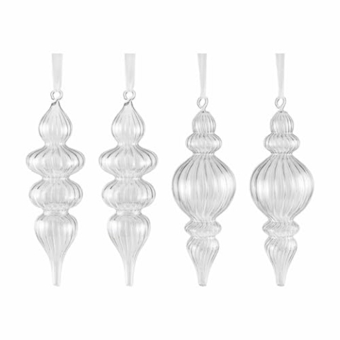 Loberon Weihnachtsschmuck 4er Set Diorise, Mundgeblasen, Klassisches Design, Filigran, Weihnachten, Christbaumschmuck, Glas, Organza, klar
