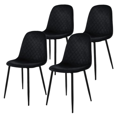 ML-Design Esszimmerstühle 4er Set, Schwarz, Küchenstuhl mit Samtbezug, Wohnzimmerstuhl mit Rückenlehne, Polsterstuhl mit Metallbeinen, Ergonomischer Stuhl für Esstisch, Esszimmerstuhl Scandinavian