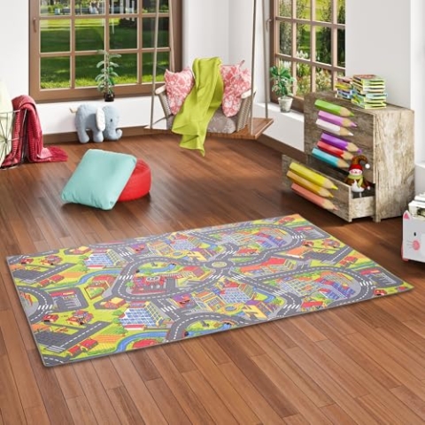 Snapstyle Kinder Spiel Teppich Little Town 3D Grau in 24 Größen