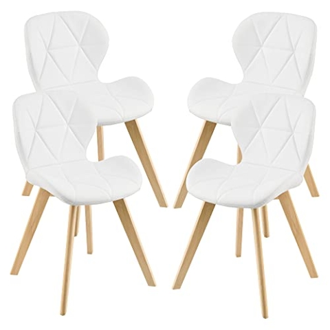 [en.casa] Esszimmerstuhl Älmhult 4-er Set 78x47x52 cm Kunstleder Buche Stühle Wohnzimmerstuhl Küchenstuhl Weiß