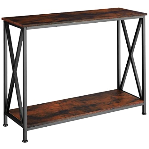 tectake Konsolentisch mit 2 Ablagen aus Holz, Flurtisch im Industrie-Design, 100 x 35 x 80,5 cm, Beistelltisch für Flur Eingang Wohnzimmer, schwarzes Metallgestell (Industrial Dunkelbraun)