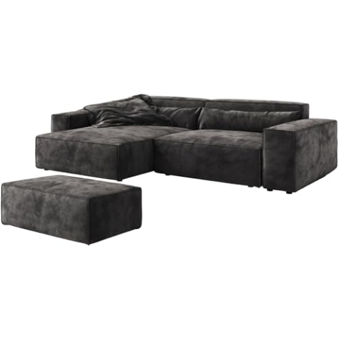 DELIFE Eckcouch Sirpio XL Mikrofaser Schwarz 270x170 cm Recamiere variabel mit Hocker