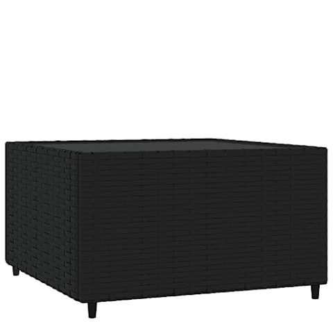 vidaXL Garten Couchtisch, Quadratisch Gartentisch mit Glasplatte, Beistelltisch Tisch mit Stahlrahmen, Balkontisch Holztisch Kaffeetisch, Schwarz Poly Rattan