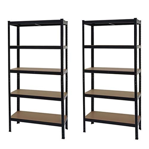 Mendler 2er-Set Schwerlastregal HWC-E33, Kellerregal Steckregal Lagerregal, 875kg Stahl 5 Böden - schwarz 180x90x40cm