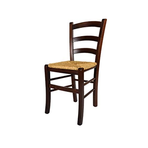 t m c s Tommychairs - Stuhl Venezia für Küche und Esszimmer, Robuste Struktur aus lackiertem Buchenholz im Farbton Dunkles Nussbraun und Sitzfläche aus Stroh