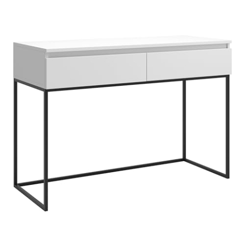Selsey Schreibtisch Computertisch Bürotisch Mit 2 Schubladen Metallrahmen 120 x 50 x 80 cm Weiß Mit Schwarzen Beinen