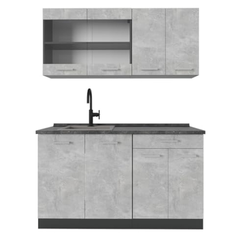 Vicco Singleküche R-Line, Küchenzeile Single, Beton/Anthrazit, 140 cm, AP Anthrazit