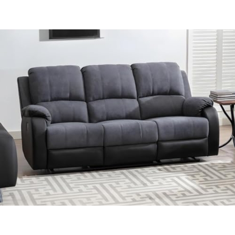 Vente-unique-Relaxsofa 3-Sitzer - Microfaser & Kunstleder - Grau & Schwarz - Brody