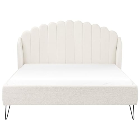Beliani Polsterbett Bouclé Creme weiß vertikale Steppung Lattenrost 160x200cm Ambillou