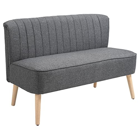 HOMCOM 2-Sitzer Stoffsofa Polstersofa Doppelsofa Retro-Look Sitzmöbel Loungesofa Holzrahmen Dunkelgrau 117 x 56,5 x 77 cm