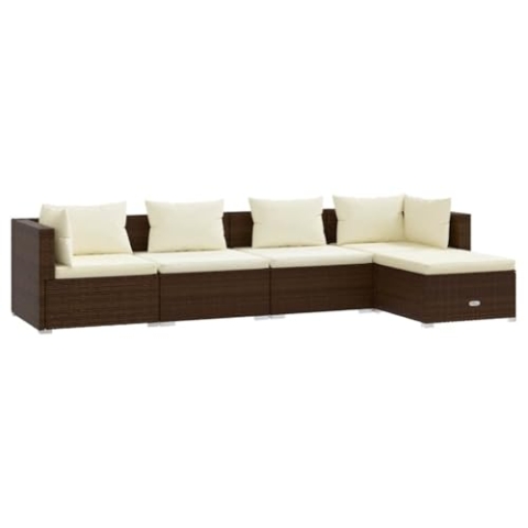 vidaXL Gartenmöbel 5-TLG. mit Kissen Mittelsofa Ecksofa Fußhocker Sitzgruppe Sofa Lounge Garten Garnitur Gartensofa Gartenset Poly Rattan Braun