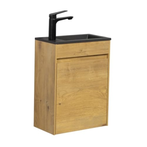 WC Badmöbel Sinta 40x22 cm Eiche Schwarzes Waschbecken - Schrank Waschbecken Badezimmer Toilette