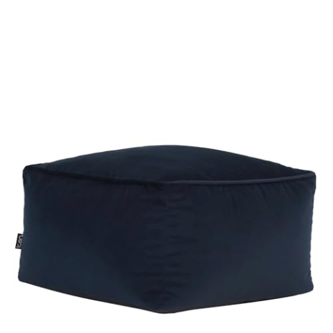 Icon Amara Hocker, Dunkelblau, Flauschiger Samt Stoff, Samt Sitzsack, Sitzpuff Hocker mit Füllung, Fußhocker für das Wohnzimmer, Deko Wohnzimmer