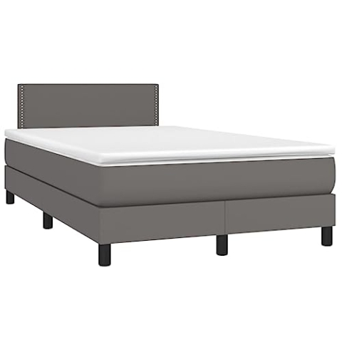 vidaXL Boxspringbett mit Matratze LED Kunstlederbett Polsterbett Doppelbett Bett Schlafzimmerbett Bettgestell Bettrahmen Lattenrost Hotelbett Grau 120x200cm