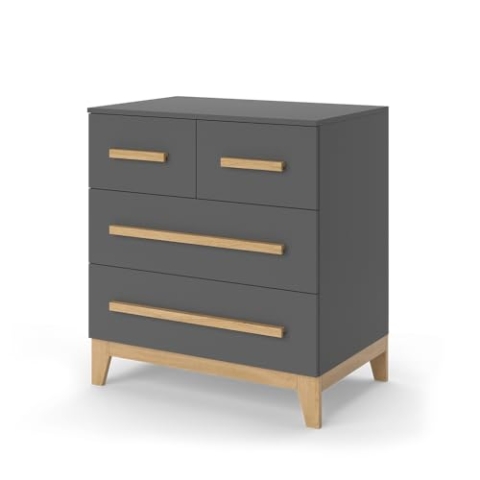 VitaliSpa Kommode Malia, Kommodenschrank, Grau/Eiche, 80 x 88 cm mit 4 Schubladen