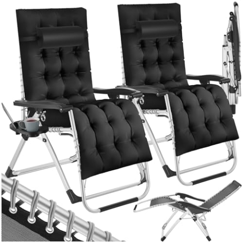 tectake® Sonnenliege klappbar, Liegestuhl, Gartenliege stufenlos verstellbar, Outdoor Sessel für Balkon oder Garten, Liege mit extra Dicker Auflage, Relaxliege belastbar bis 200kg - schwarz, 2er Set