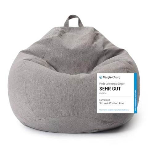 Lumaland Sitzsack Comfort Line | Indoor Beanbag 70x80x50cm mit mehr als 1 Mio. anpassbaren EPS-Perlen | Weiches & Komfortables Bodenkissen | Sessel für Kinder & Erwachsene | 120 L Volumen [Hellgrau]