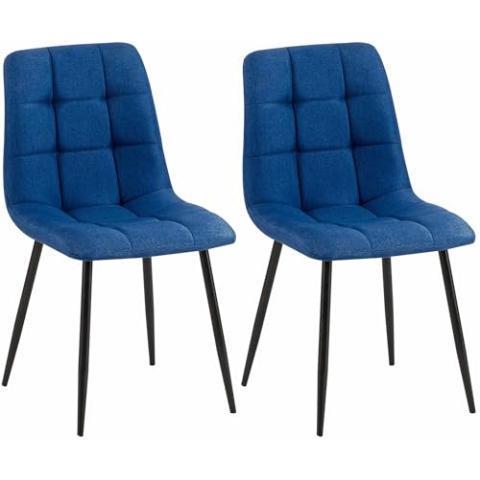 CLP 2er Set Esszimmerstuhl Tilde I Küchenstühle gepolstert mit gestepptem Bezug I Polsterstühle mit Metallgestell I Bis 150 kg belastbar, Farbe:blau, Material:Stoff
