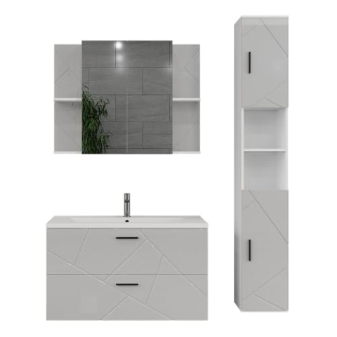 Vicco Badmöbel-Set Irma, Weiß/Weiß Hochglanz, 4 Teile