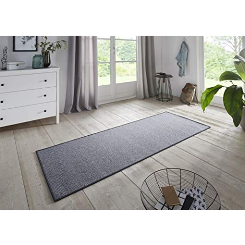 BT Carpet Bouclé Läufer – Küchenläufer rutschfest Teppichläufer Flachgewebe Kurzflor Teppich Küchenteppich für Flur, Küche, Wohnzimmer, Badezimmer, Bad – Grau, 80x300cm