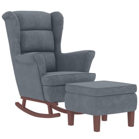 vidaXL Schaukelsessel und Hocker mit Holzbeinen Dunkelgrau Samt, Sessel mit Hocker, Relaxsessel, Relaxstuhl, Schaukelsessel, Relaxsessel mit Hocker