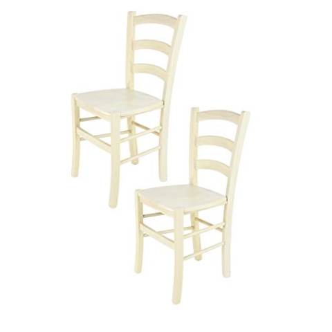 t m c s Tommychairs - 2er Set Stühle Venice für Küche und Esszimmer, robuste Struktur aus lackiertem Buchenholz in Anilinfabre Weiss und Sitzfläche aus Holz