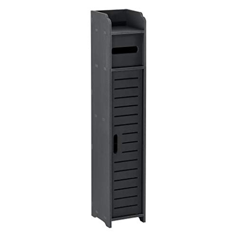 [en.casa] Toilettenpapierhalter mit Schranktür 80 x 15 x 15 cm Badezimmerschrank Badschrank Badregal Schrank WPC Dunkelgrau