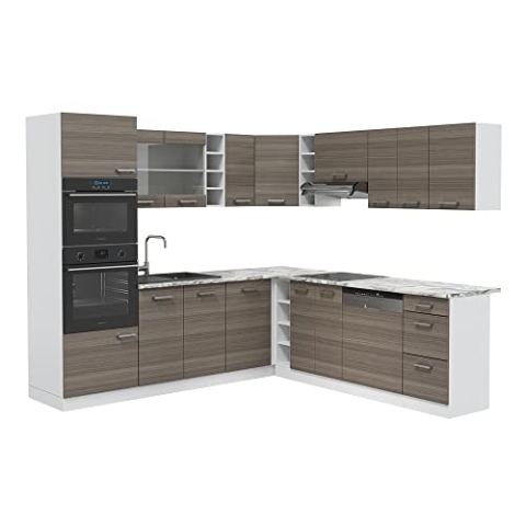 Vicco Eckküche R-Line, Küchenzeile in L-Form, Edelgrau/Weiß, 237 x 247 cm ohne Arbeitsplatte