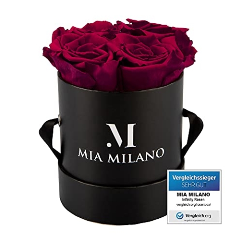 Mia Milano Infinity Rosen in Rosenbox I Geschenk für Sie - Schwarze Box mit echten konservierten Rosen (3 Jahre haltbar) Ewige Flowerbox