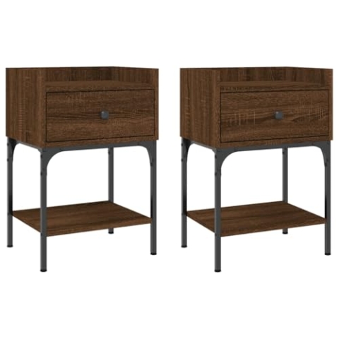 vidaXL Nachttisch 2 STK., Beistelltisch mit viel Stauraum, Nachtschrank mit verstellbaren Beinen, Nachtkommode Nachtkonsole, Braun Eichen Optik Holzwerkstoff