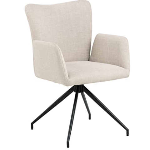 AC Design Furniture Laurikke Esszimmerstühle 2er Set in Beige, Küchenstühle mit Drehfunktion, Polsterstühle in Strukturiertem Stoff und Schwarzem Metallfuß, Elegante Akzentstühle, Esszimmermöbel
