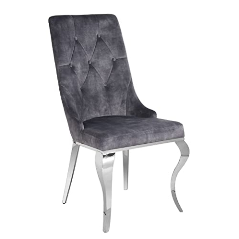 Riess Ambiente Eleganter Stuhl MODERN BAROCK grau Samt mit silbernem Löwenkopf Esszimmerstuhl Besucherstuhl Küchenstuhl