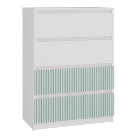CDF Kommode Malwa M4 | Farbe: Weiß/Mintgrün | Schrank für Dokumente, Kleinigkeiten | Ideal für Wohnzimmer, Schlafzimmer, Kinderzimmer, Jugendzimmer | 4 geräumige Schubladen