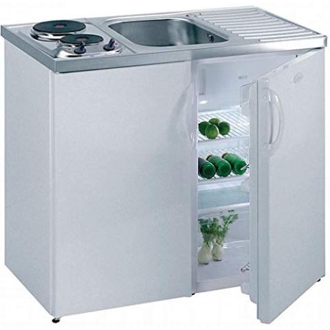 Pantryküche Küchenzeile Singleküche mit Kühlschrank und 2 Sterne Gefrierfach Spülbecken rechts, 860 x 1000 x 600 mm, Weiß 731260