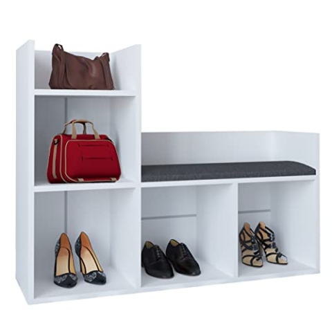 VCM Holz Sitzbank | 5 offene Fächer | Maße: H. 88 x B. 108 x T. 34 cm - Lelus