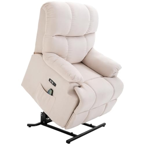 HOMCOM Massagesessel Aufstehhilfe Fernsehsessel Aufstehsessel Relaxsessel mit Wärmefunktion Sessel mit Aufstehhilfe verstellbarer Winkel USB Fernbedienung Kurzplüsch Creme 83 x 95 x 105 cm