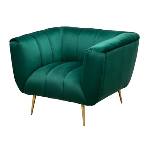 Riess Ambiente Retro Sessel Noblesse - 105cm - smaragdgrün Gold - Samt Metallfüße - Federkern Ziersteppung Lesesessel Loungesessel