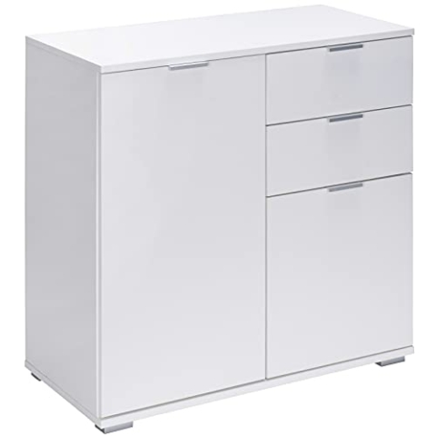 Casaria® Kommode mit 2 Türen 2 Schubladen 70x75x35cm Holz Modern spiegelbarer Aufbau Schlafzimmer Büro Flur Mehrzweckschrank Aktenschrank Schrank Weiß