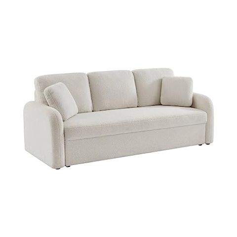 3-Sitzer-Sofa mit weißem Teddy Bouclé-Bezug, abgerundete Linien, Milano, B 210 x T 85 x H 85cm