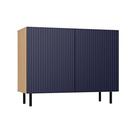 CDF Moderne Kommode Kama 2 Slim | Farbe: Artisan Eiche - Dunkelblau | Schrank für Dokumente, Kleinigkeiten | Ideal für Wohnzimmer, Schlafzimmer, Kinderzimmer und Büro | Einfache Montage